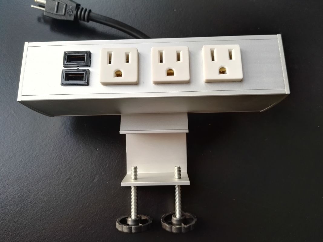 Desk Mounted Power Sockets Electrical Outlet , Metal Tabletop Power Bar Receptacle