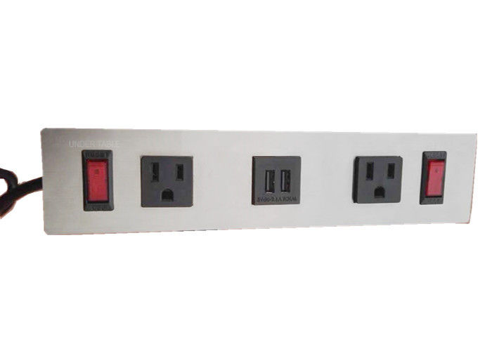 Metal Tabletop Furniture Power Outlet 2 USB Charger & 2 Socket With Individual Switch