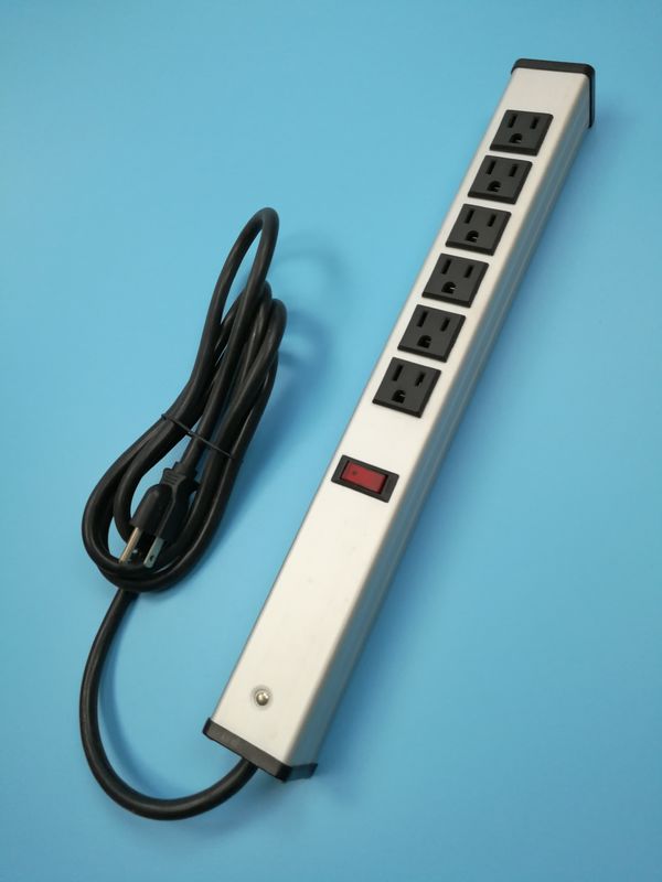 Universal Mountable Six Socket Extension Cord Power Strip Dustproof Aluminum Shell