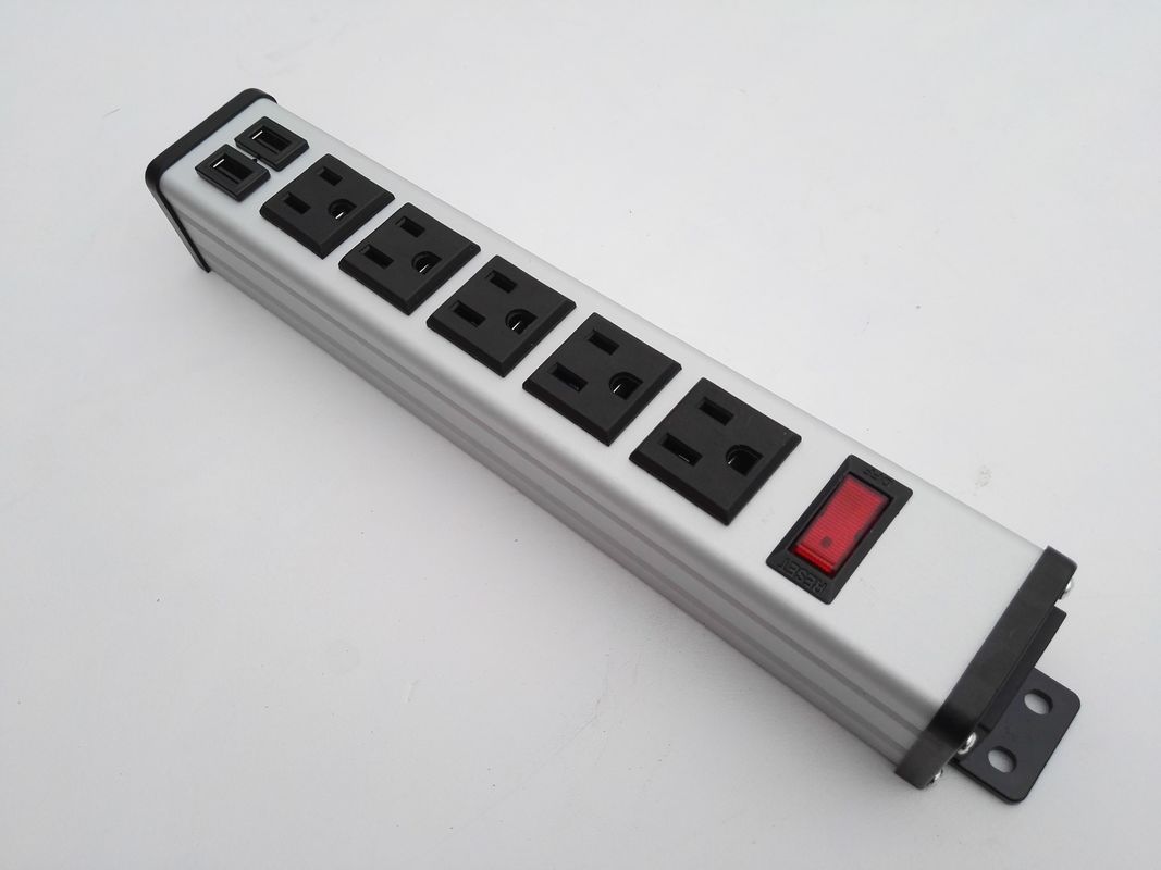 Desktop 5 Flat Plug Power Strip With USB Charger , 5 Socket Power Bar 5v 2.4A / 1A