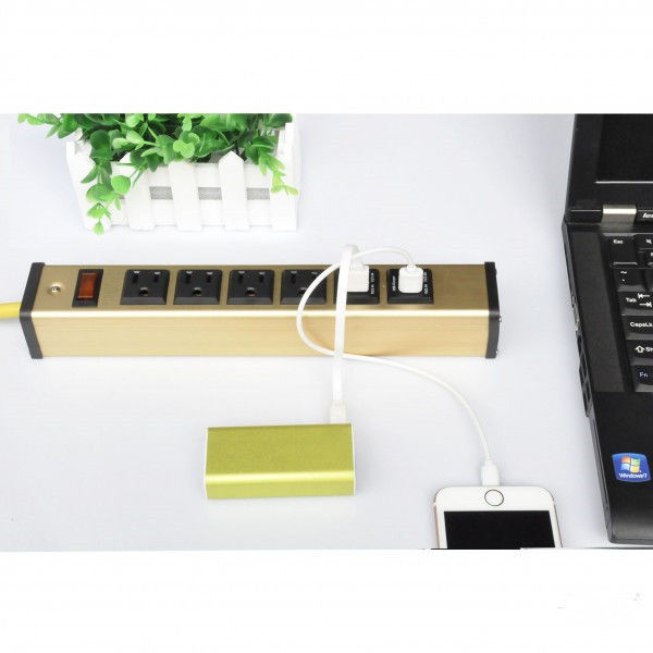 Multi Outlet Desktop Power Strip With USB , Slim Power Bar With USB Charger