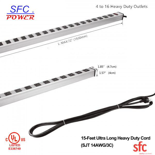 Heavy Duty Slim Multi Outlet Power Strip , 20 Outlet Grounded Multi Plug Extension Cord