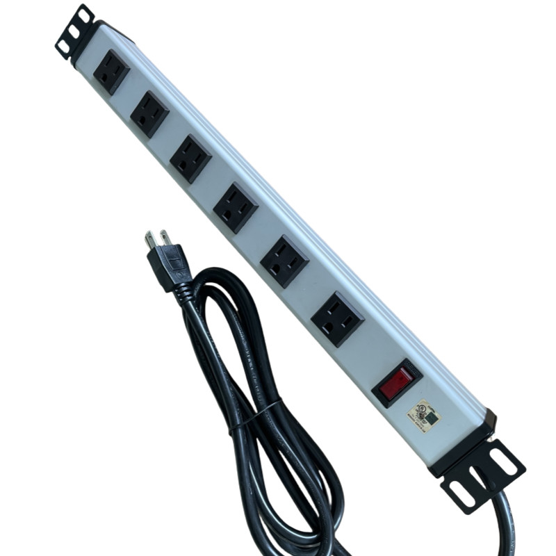 6 Way Metal Tabs Multi Outlet Power Strip With 10' Extension Cord  14AWG NEMA 5-15P