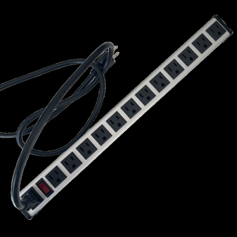 12 Way US Outlet Power Strip with IEC Input C14,Metal Power Bar with C13,NEMA Plug Power Cord