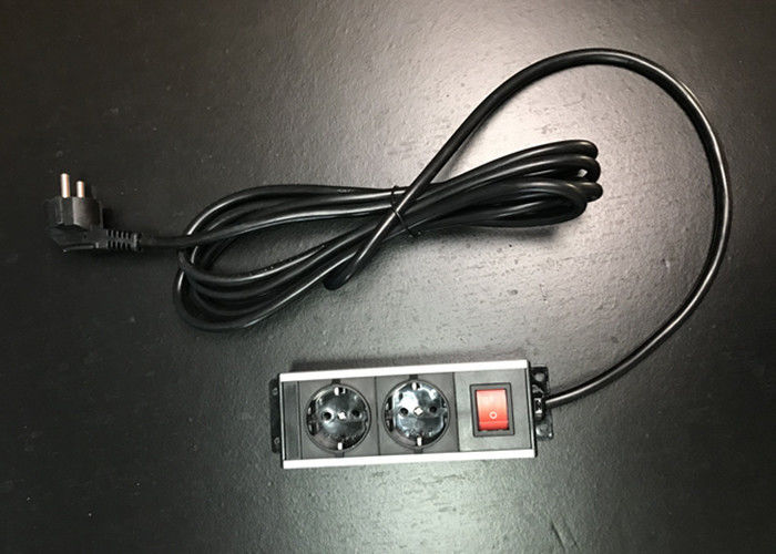 Black Color 2 Outlet European Power Strip Aluminum Shell Germany Power Bar