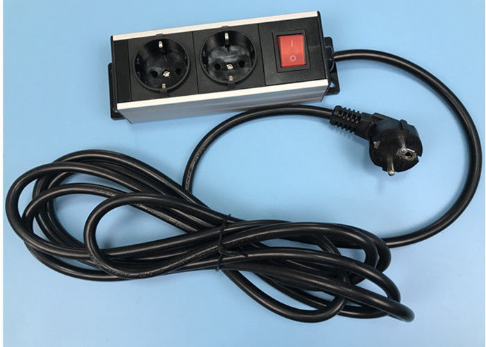 Black Color 2 Outlet European Power Strip Aluminum Shell Germany Power Bar