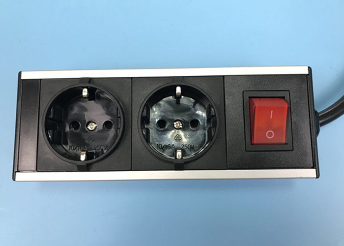 Black Color 2 Outlet European Power Strip Aluminum Shell Germany Power Bar