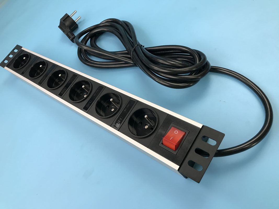 Metal Shell 6 Outlet European Power Strip Germany Socket Power Bar with Switch