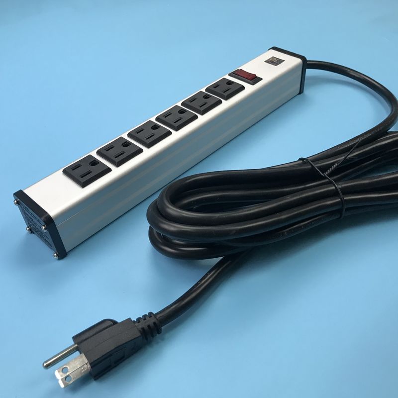 Aluminum Shell 6 Outlet Power Strip Overload Protection For School Office