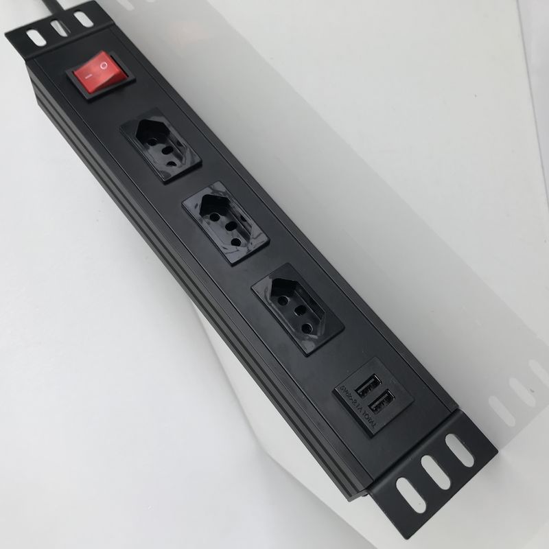 Duplex USB Port And 3 Swiss Outlet Power Strip With 2M Cord Aluminum Shell