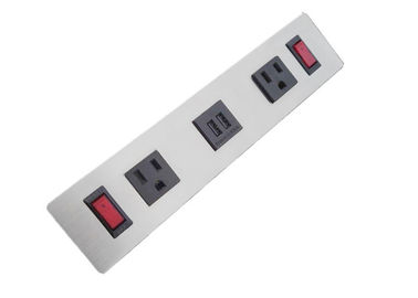 Metal Tabletop Furniture Power Outlet 2 USB Charger &amp; 2 Socket With Individual Switch