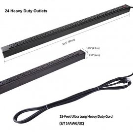 Metal 24 Way Multi Outlet Power Strip With 15' Ultra Long Extension Cord American